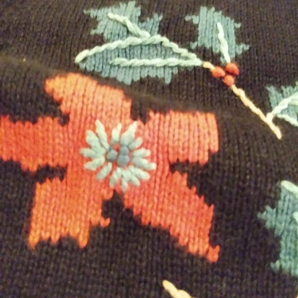 Classic Elements Christmas Holiday Cardigan Sweater 16-18 Woman Poinsettias - Picture 7 of 9